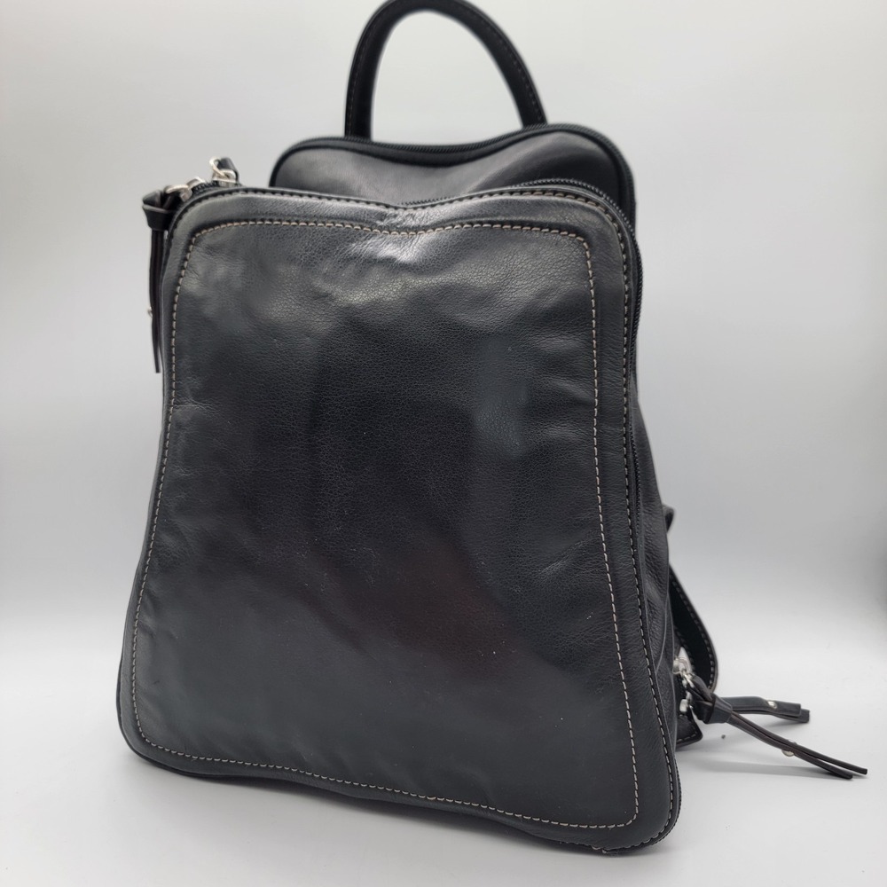VTG Tignanello Classy Minimalist Black Clean Leather Backpack Y2K 90s EUC